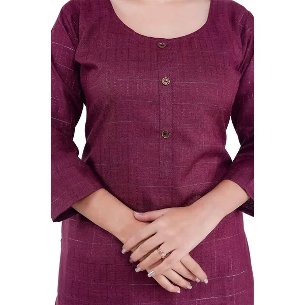 Wine_Ethnic_Jacquard_Rayon_Round_Neck_3/4_Sleeves_Kurti_(Wine)_For_Women