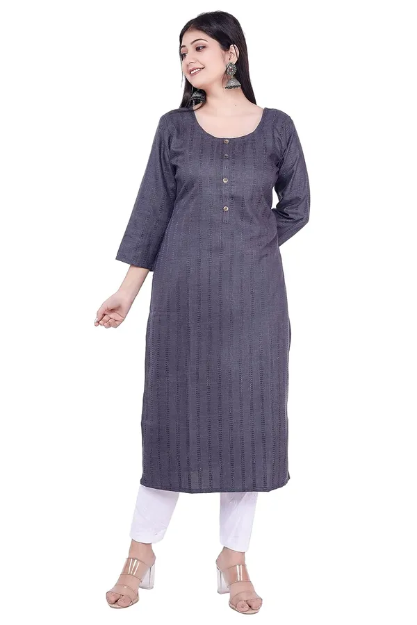 Dark_Grey_New_Jacquard_Rayon_3/4Th_Sleeve_Kurti_For_Women