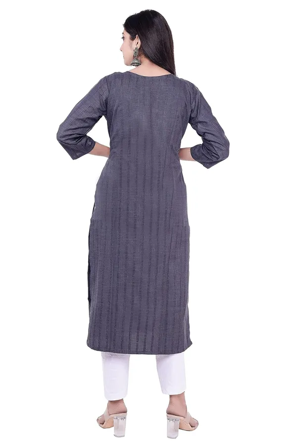 Dark_Grey_New_Jacquard_Rayon_3/4Th_Sleeve_Kurti_For_Women