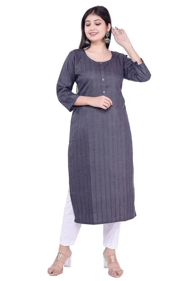 Dark_Grey_New_Jacquard_Rayon_3/4Th_Sleeve_Kurti_For_Women