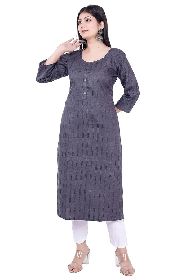 Dark_Grey_New_Jacquard_Rayon_3/4Th_Sleeve_Kurti_For_Women