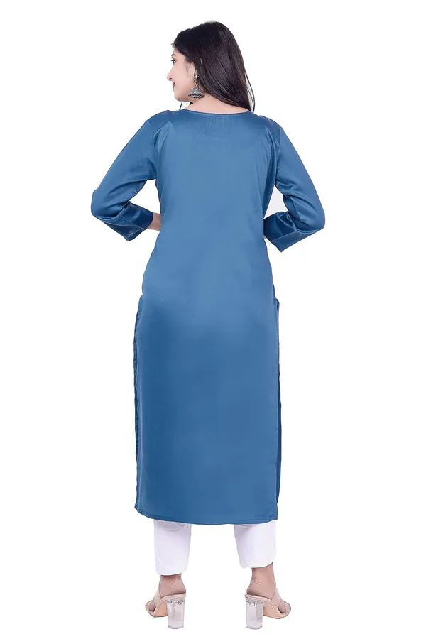 Dark_Blue_New_Yoke_Jacquard_Rayon_Kurti_For_Women