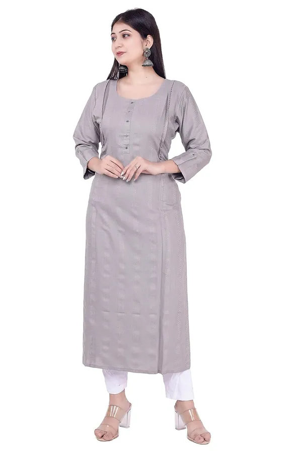 Light_Grey_Jacquard_Rayon_Kurti_For_Women