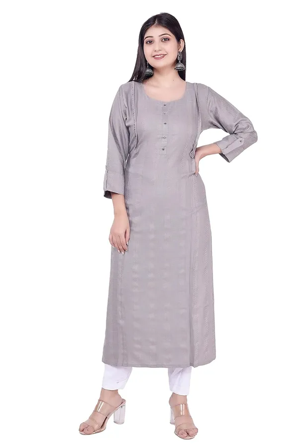 Light_Grey_Jacquard_Rayon_Kurti_For_Women