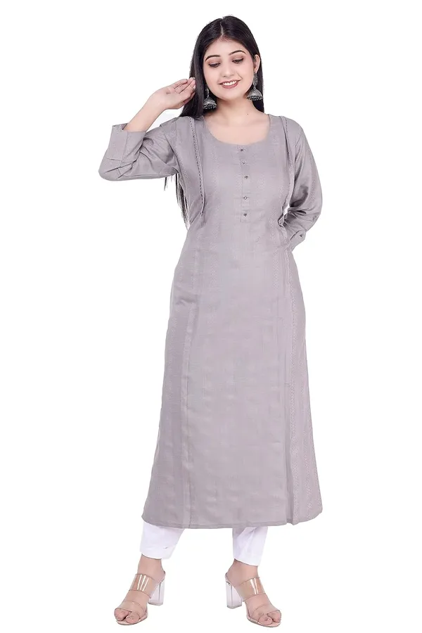 Light_Grey_Jacquard_Rayon_Kurti_For_Women