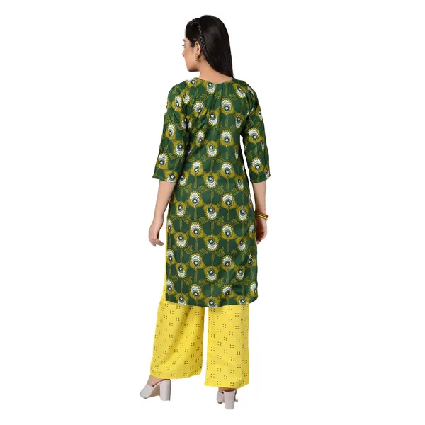 Multicolor_Latest_Stylish_Trendy_Rayon_Round_Neck_3/4_Sleeved_Straight_Kurti/Kurta_&_Pant_Set_For_Women