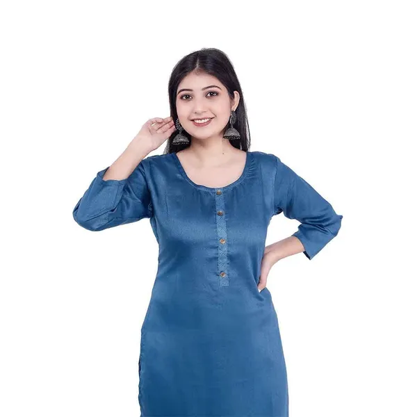 Dark_Blue_New_Rayon_Satin_Kurti_For_Women