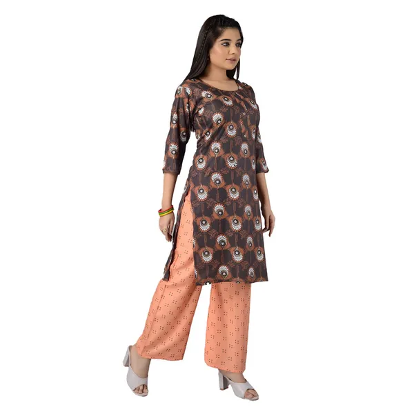 Multicolor_Latest_Stylish_Trendy_Rayon_Round_Neck_3/4_Sleeved_Straight_Kurti/Kurta_&_Pant_Set_For_Women