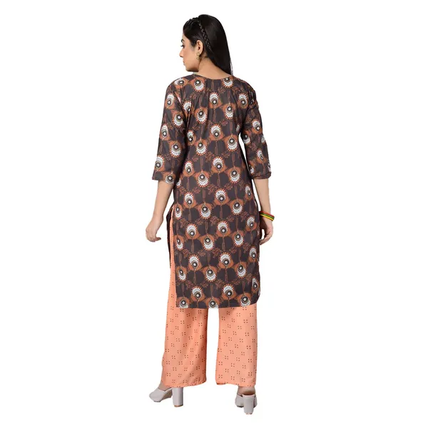 Multicolor_Latest_Stylish_Trendy_Rayon_Round_Neck_3/4_Sleeved_Straight_Kurti/Kurta_&_Pant_Set_For_Women