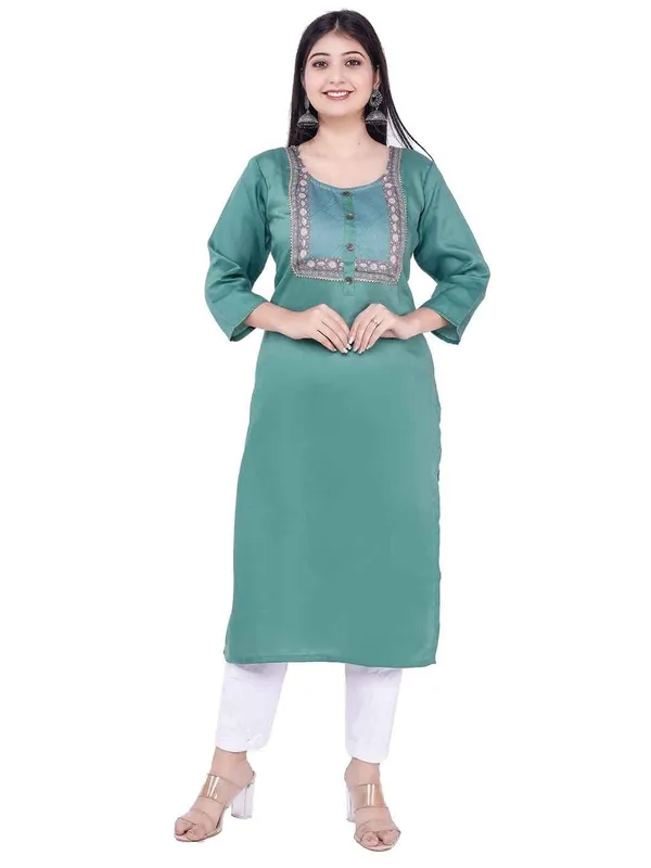 Light_Blue_New_Yoke_Jacquard_Rayon_Kurti_For_Women