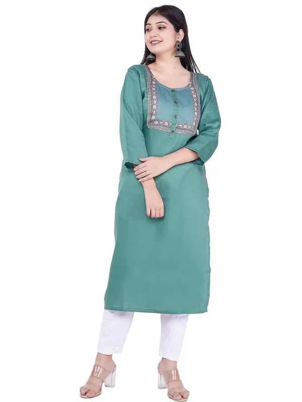 Light_Blue_New_Yoke_Jacquard_Rayon_Kurti_For_Women