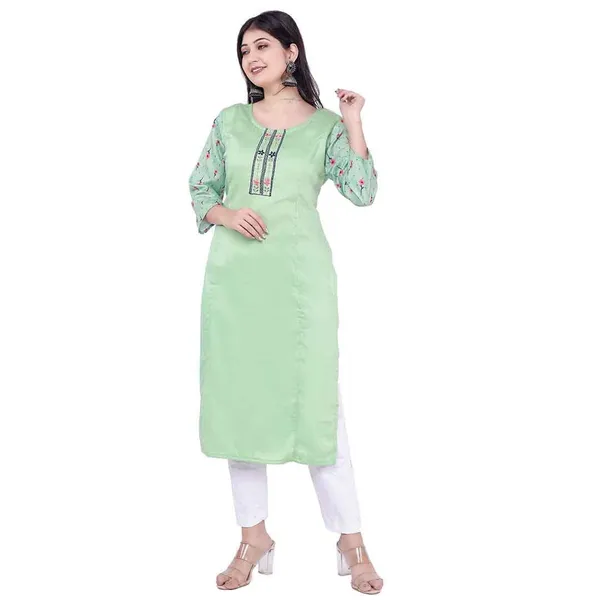Light_Blue_New_Rayon_Satin_Kurti_For_Women