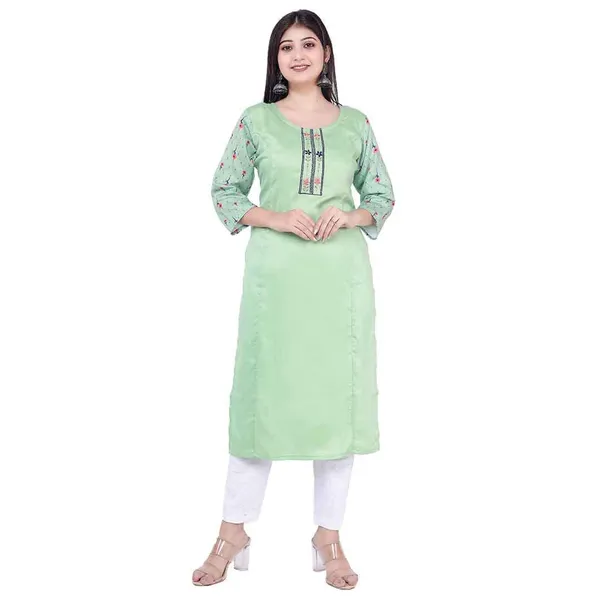Light_Blue_New_Rayon_Satin_Kurti_For_Women