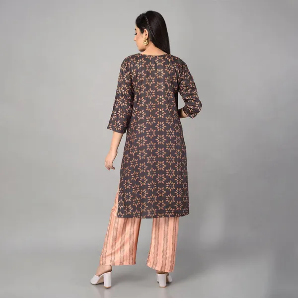 Multicolor_Trendy_Rayon_Round_Neck_3/4_Sleeved_Straight_Kurti/Kurta_&_Pant_Set_For_Women