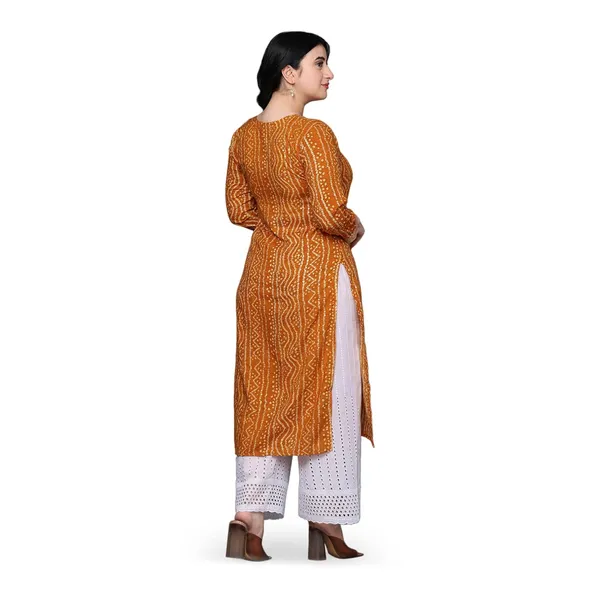 Orange_Ethnic_Designer_Rayon_Bandhani_Printed_With_Zari_Work_Straight_Fit_A-Line_Long_Kurta_For_Women