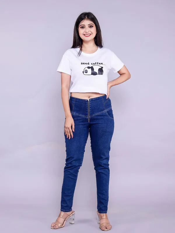 White_Lazy_Panda_Print_White_Crop_Top_For_Women