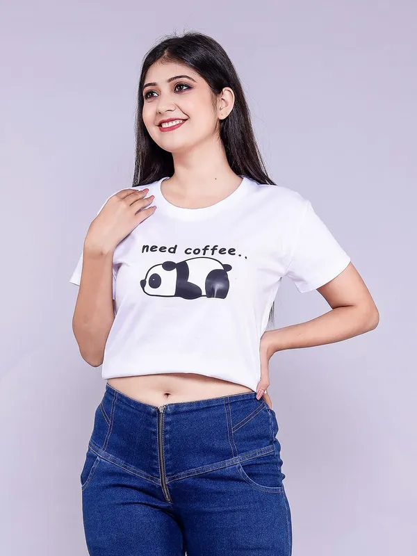 White_Lazy_Panda_Print_White_Crop_Top_For_Women