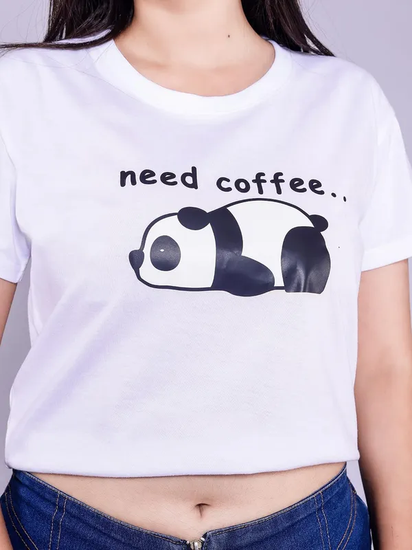 White_Lazy_Panda_Print_White_Crop_Top_For_Women