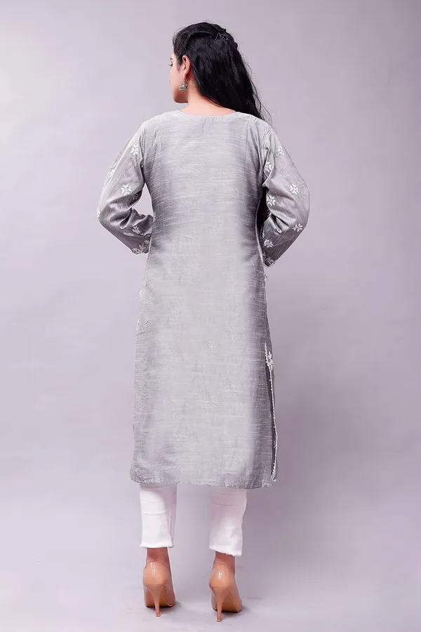 Grey_Embroidered_Lucknowi_Chikankari_Straight_Kurta_For_Women