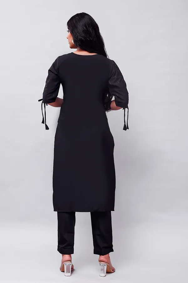 Black_Solid_&_Embroidered_Straight_Kurta_With_Pant_Regular_Wear_For_Women