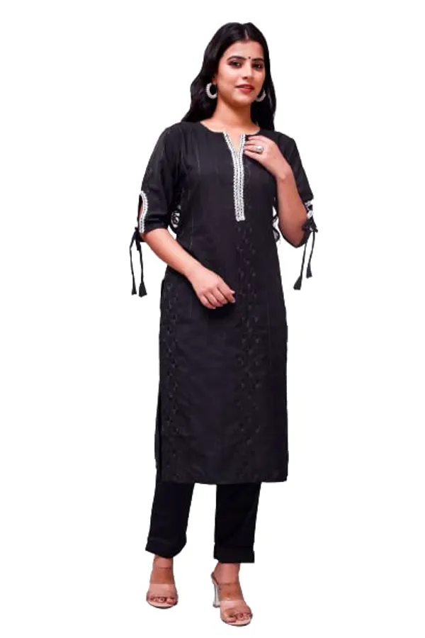 Black_Solid_&_Embroidered_Straight_Kurta_With_Pant_Regular_Wear_For_Women