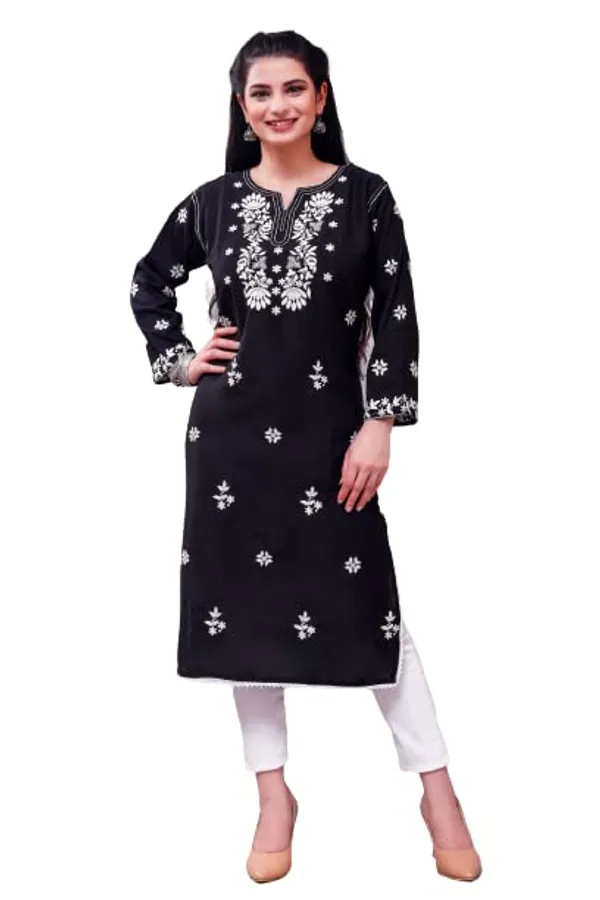 Black_Embroidered_Lucknowi_Chikankari_Straight_Kurta_For_Women