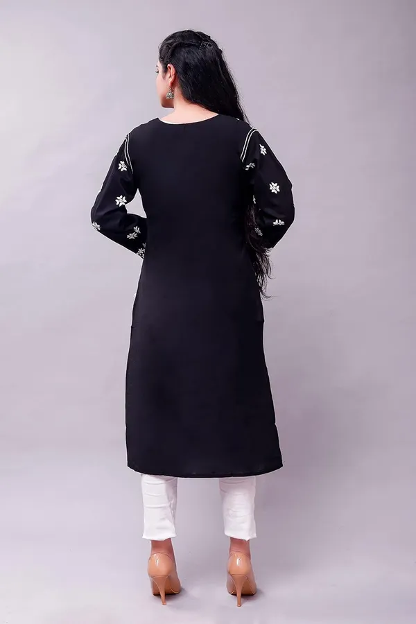 Black_Embroidered_Lucknowi_Chikankari_Straight_Kurta_For_Women
