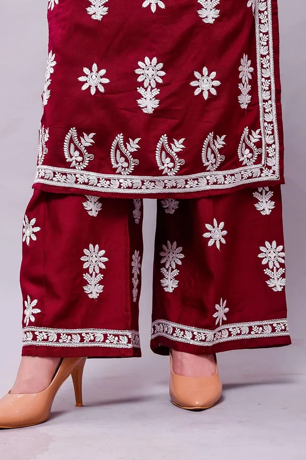 Wine_Chikankari_Embroidered_Kurta_&_Palazzo_Set_For_Women