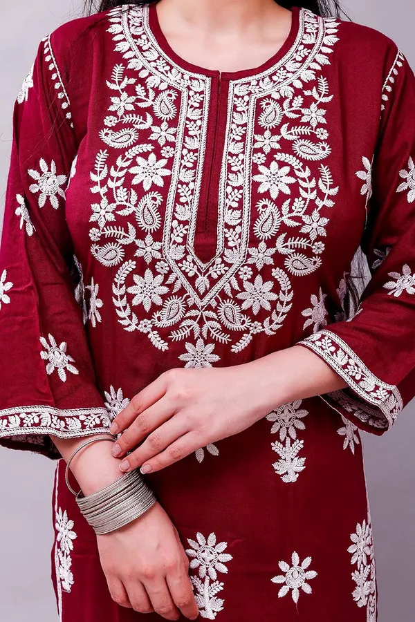 Wine_Chikankari_Embroidered_Kurta_&_Palazzo_Set_For_Women