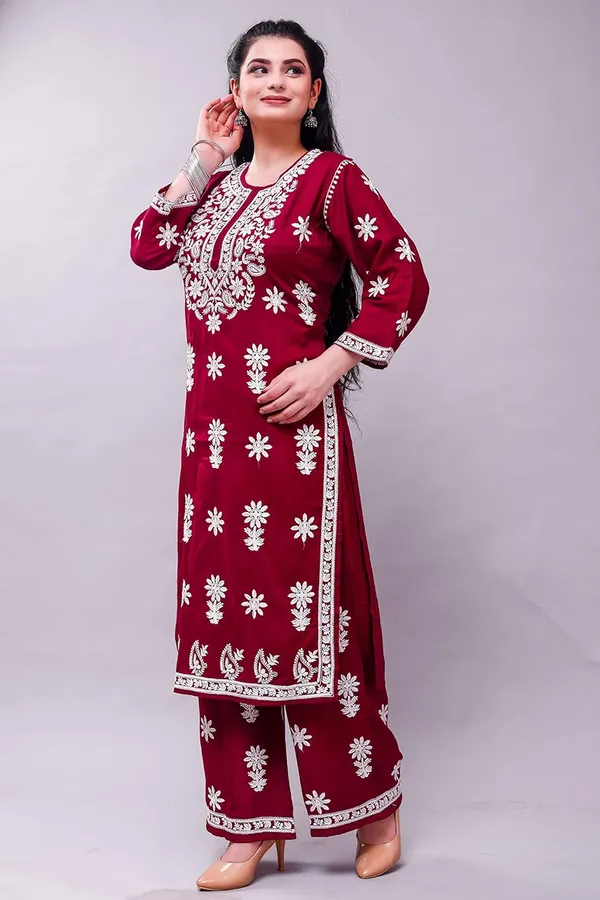 Wine_Chikankari_Embroidered_Kurta_&_Palazzo_Set_For_Women