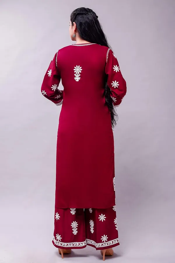 Wine_Chikankari_Embroidered_Kurta_&_Palazzo_Set_For_Women