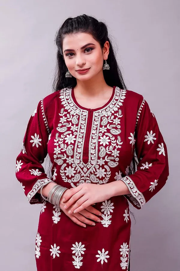 Wine_Chikankari_Embroidered_Kurta_&_Palazzo_Set_For_Women