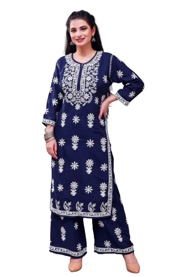 Blue_Chikankari_Embroidered_Kurta_&_Palazzo_Set_For_Women