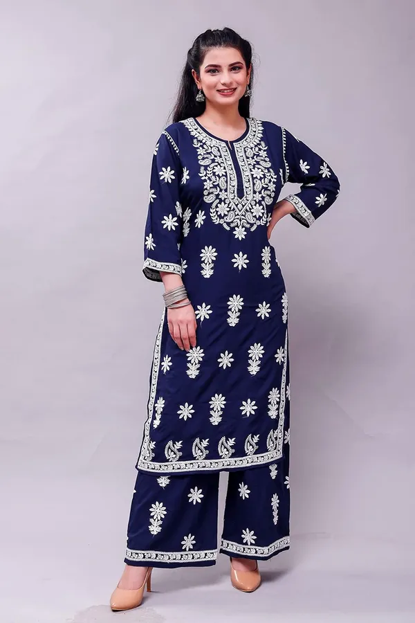 Blue_Chikankari_Embroidered_Kurta_&_Palazzo_Set_For_Women