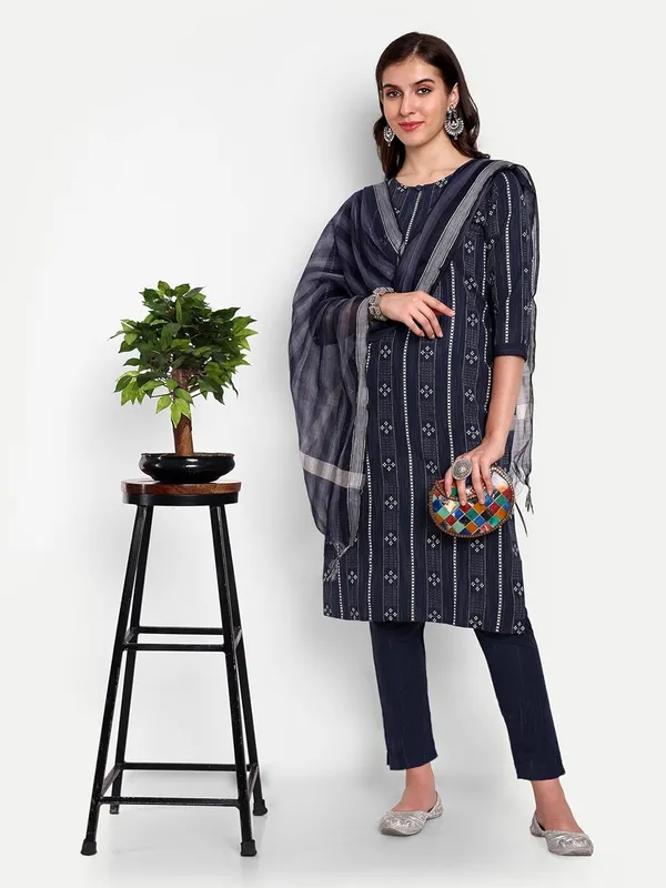Blue_Ethnic_Cotton_Woven_Designed_Kurta_And_Pant_Set_With_Dupatta_For_Women
