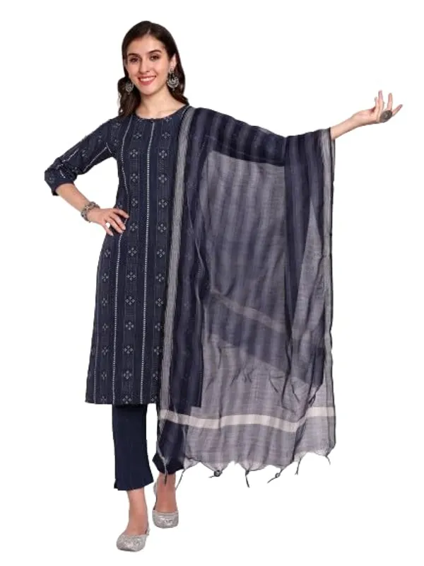 Blue_Ethnic_Cotton_Woven_Designed_Kurta_And_Pant_Set_With_Dupatta_For_Women