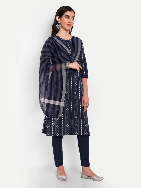 Blue_Ethnic_Cotton_Woven_Designed_Kurta_And_Pant_Set_With_Dupatta_For_Women