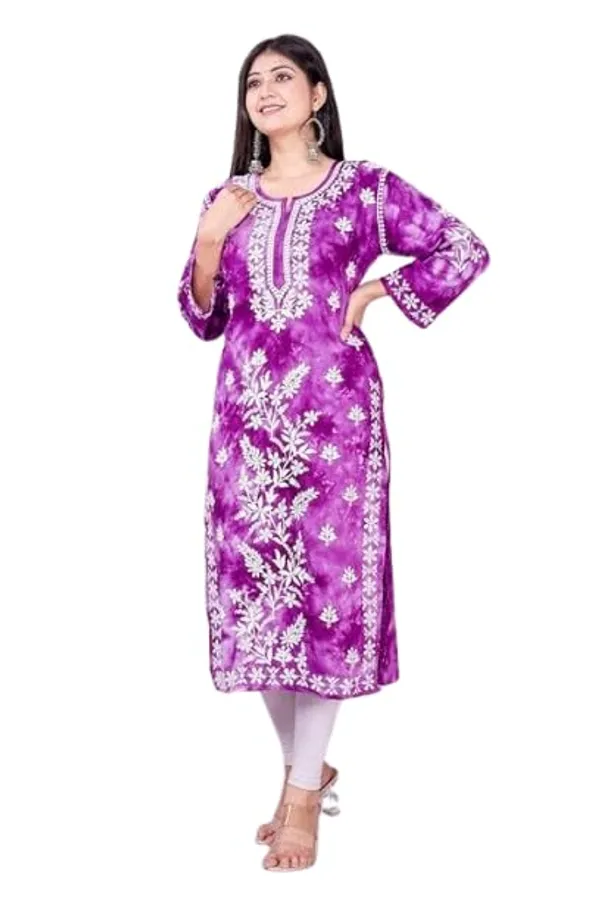 Purple_Long_Length_Cotton_Beautiful_Embroidered_Lucknowi_Chikankari_Regular_Fit_Straight_Kurti_For_Women