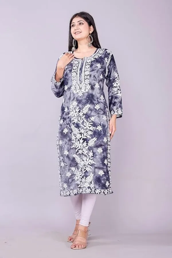 Blue_Long_Length_Cotton_Beautiful_Embroidered_Lucknowi_Chikankari_Regular_Fit_Straight_Kurti_For_Women