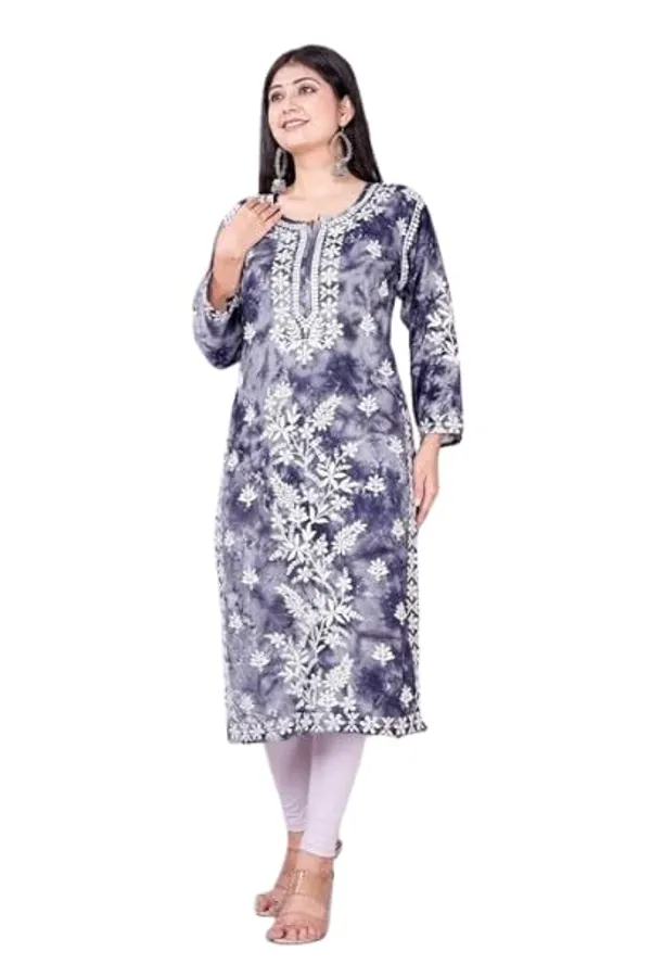 Blue_Long_Length_Cotton_Beautiful_Embroidered_Lucknowi_Chikankari_Regular_Fit_Straight_Kurti_For_Women