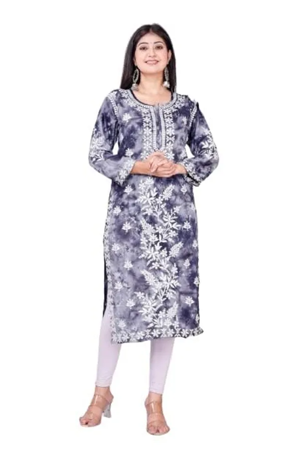 Blue_Long_Length_Cotton_Beautiful_Embroidered_Lucknowi_Chikankari_Regular_Fit_Straight_Kurti_For_Women