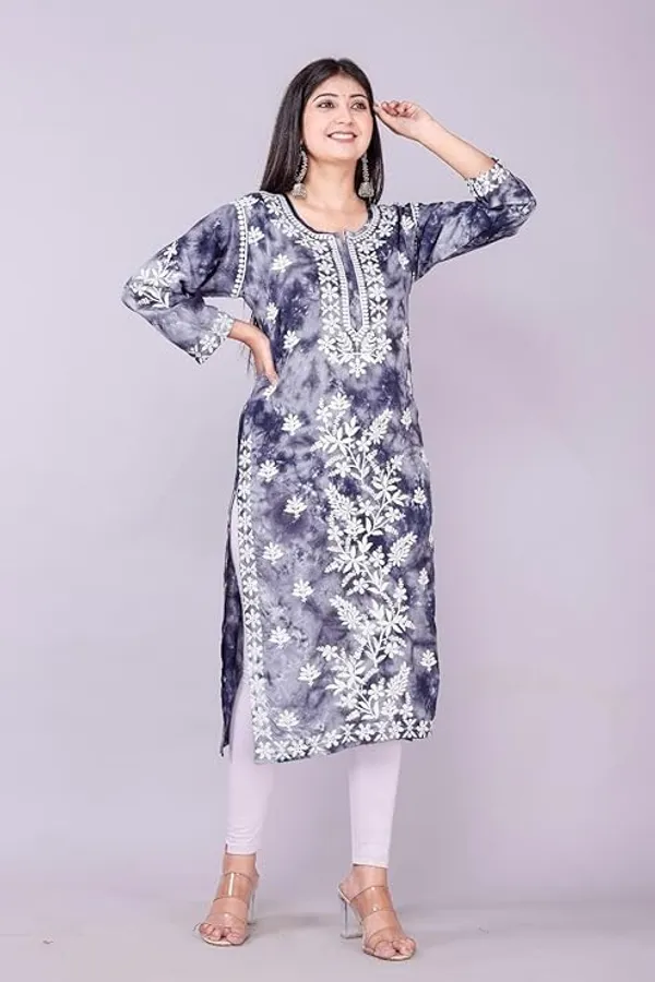 Blue_Long_Length_Cotton_Beautiful_Embroidered_Lucknowi_Chikankari_Regular_Fit_Straight_Kurti_For_Women