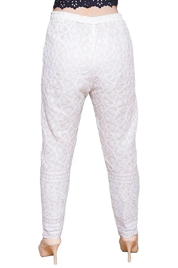 Cream_Cream_Rayon_Fabric_Chikan_Embroidered_Palazzo_Pants_With_Elastic_Waist_&_Casual_Wear_For_Women