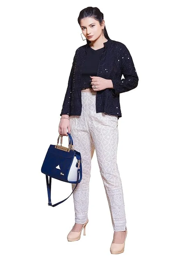 Cream_Cream_Rayon_Fabric_Chikan_Embroidered_Palazzo_Pants_With_Elastic_Waist_&_Casual_Wear_For_Women