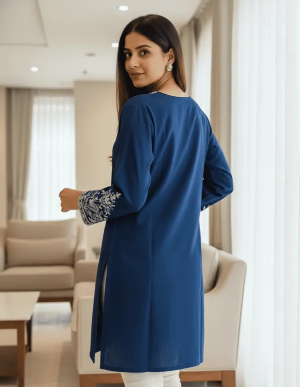 Blue_Elegant_Handwork_Soft_Rayon_Premium_Chikankari_Embroidered_Kurti_For_Women