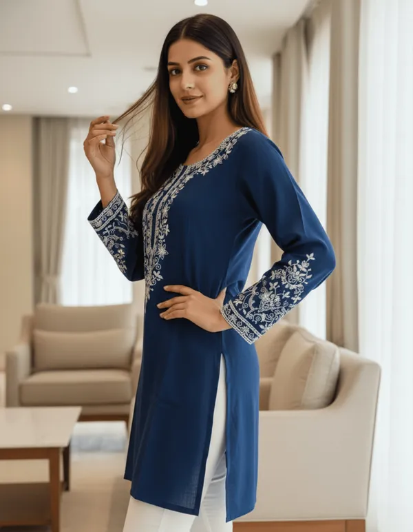 Blue_Elegant_Handwork_Soft_Rayon_Premium_Chikankari_Embroidered_Kurti_For_Women