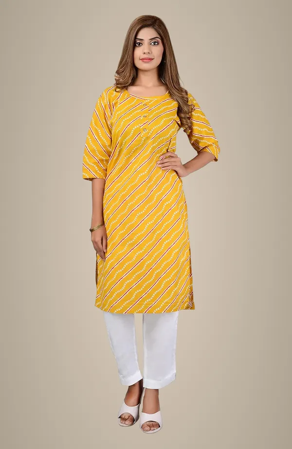 Yellow_Printed_Cotton_Straight_Kurti_For_Women
