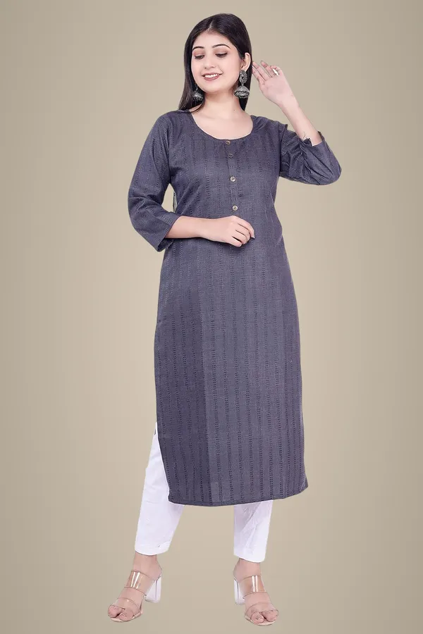 Dark_Grey_New_Jacquard_Rayon_3/4Th_Sleeve_Kurti_For_Women