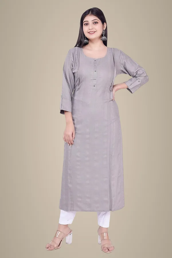 Light_Grey_Jacquard_Rayon_Kurti_For_Women