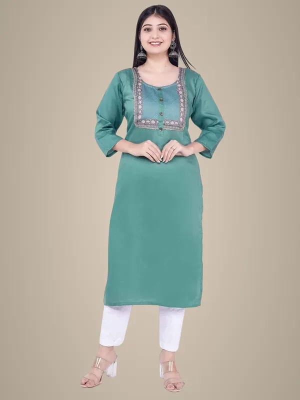 Light_Blue_New_Yoke_Jacquard_Rayon_Kurti_For_Women